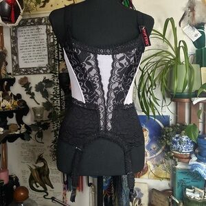 Vintage Hot Topic Pink/Black Lace Corset Top